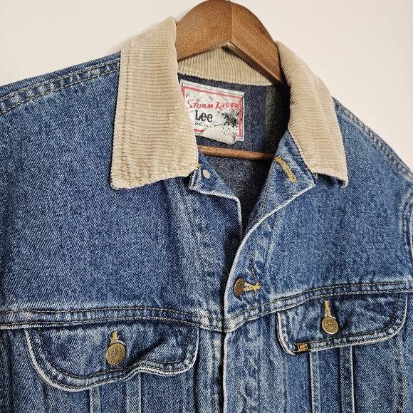 Vintage Lee Storm Rider Denim Jacket Blanket Lined Corduroy Collar Medium - Picture 3 of 13